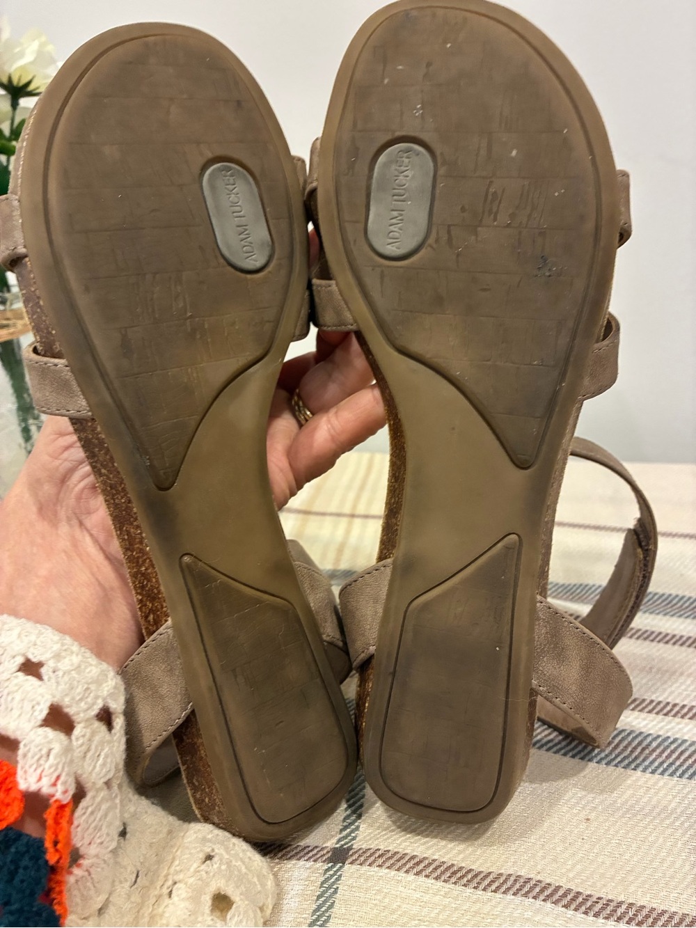 Adam Tucker Taupe Suede Ankle-Strap Sandals - Picture 7 of 7